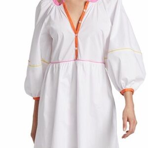 STAUD White Dress with Pink and Orange Accents